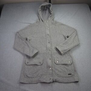 Roots Canada Jacket Womens Medium Grey Heathered Knit Hooded Snap Front Anorak